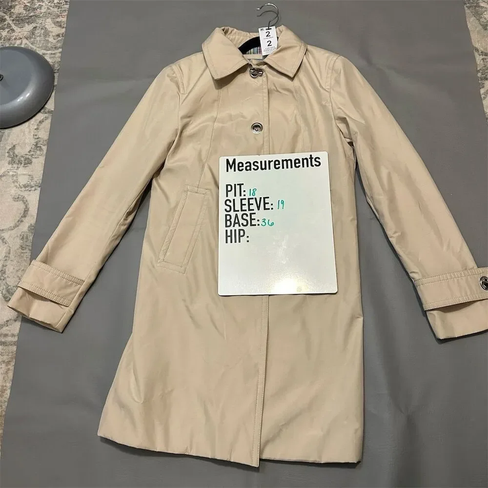 Nine West Women's Beige Trench Coat Size‎ Small Long Button-Up Casual